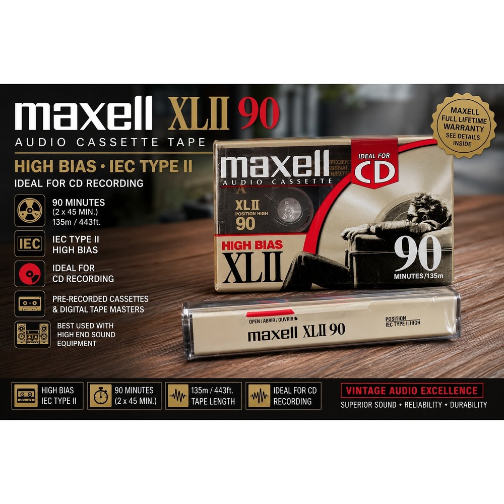 Maxell XLII 90 High Bias Audio Cassette Tape 90 Minute Type II Japan Sealed New